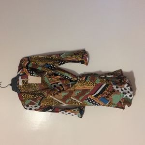 Outrageous fortune tall ruffle wrap mini dress fluted sleeve in scarf print